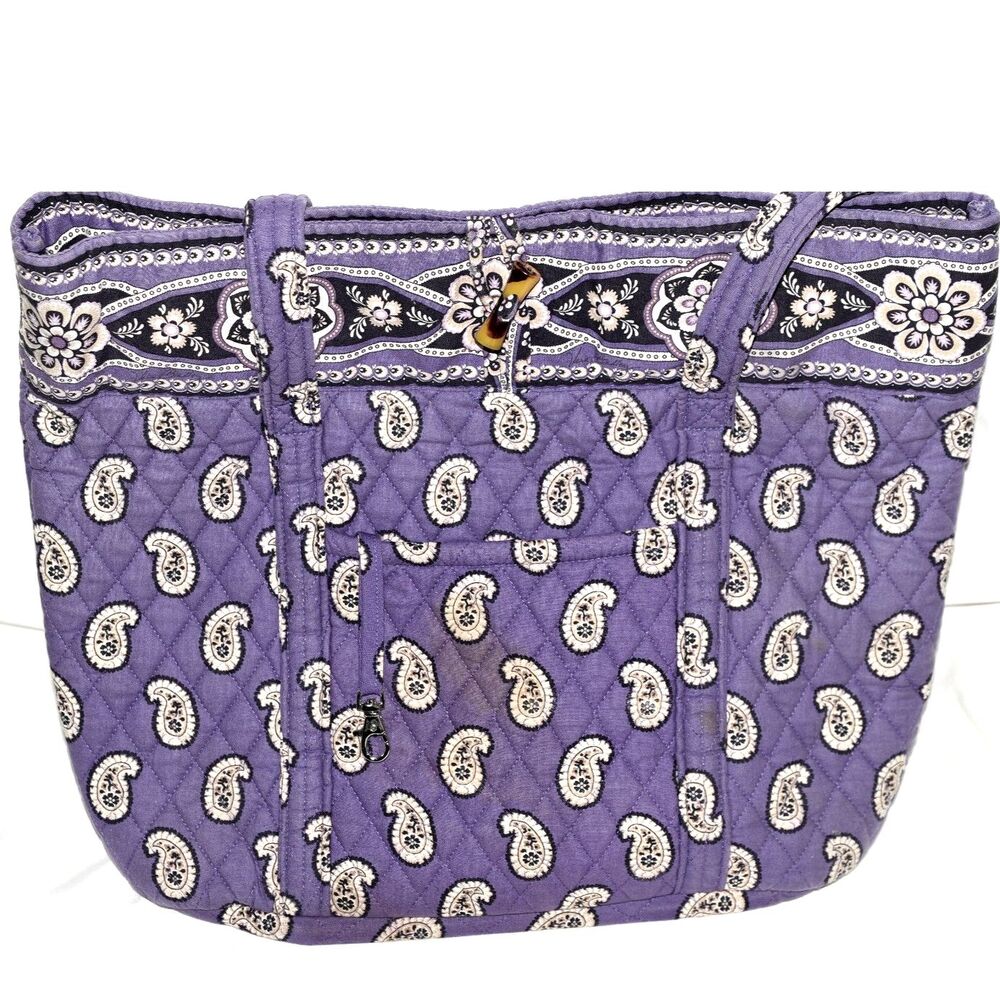 Vera Bradley Retired Simply Violet Large Purple Paisley Six Pouches Tote Bag